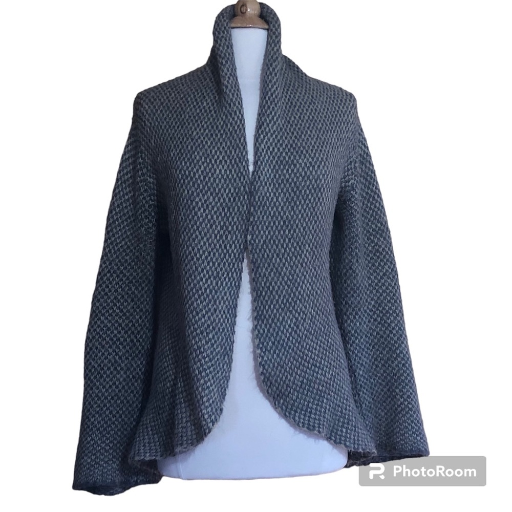 Wooden ships Wool blend, shawl neck, open knit grey & gold cardigan Size M/L